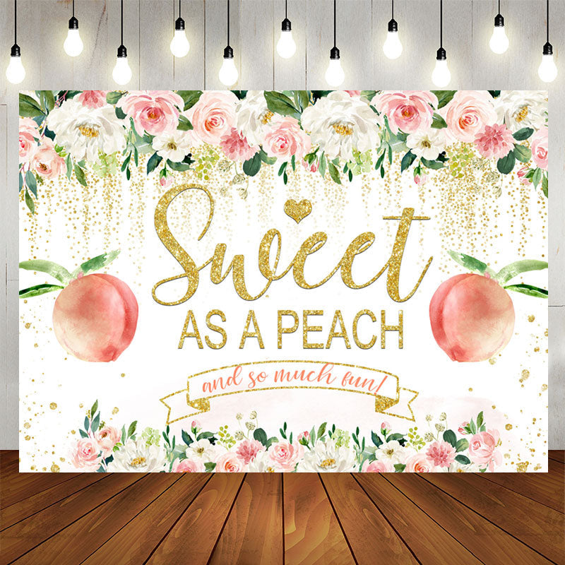 Aperturee - Floral And Glitter Sweet Peach Baby Shower Backdrop