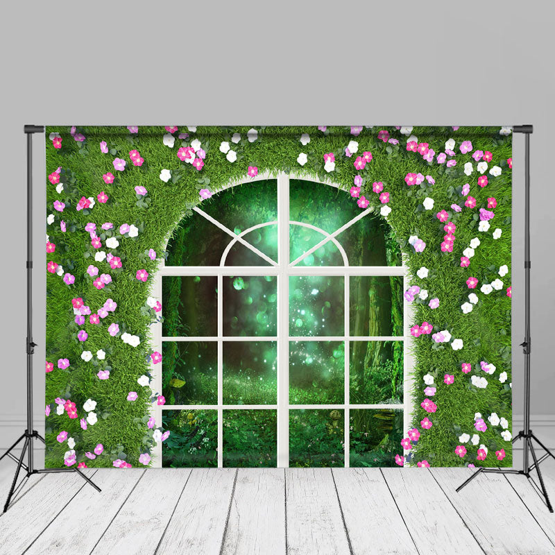 Aperturee - Floral And Grass Wall Window Spring Photo Backdrop