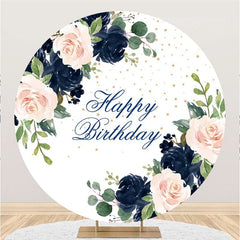 Aperturee Floral And Leaves Giltter Circle Happy Birthday Backdrop