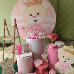 Aperturee Floral And Pink Lacw Teddy With Crown Circle Backdrop