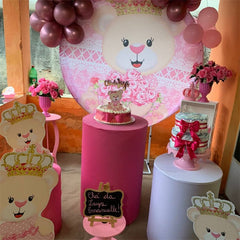 Aperturee Floral And Pink Lacw Teddy With Crown Circle Backdrop