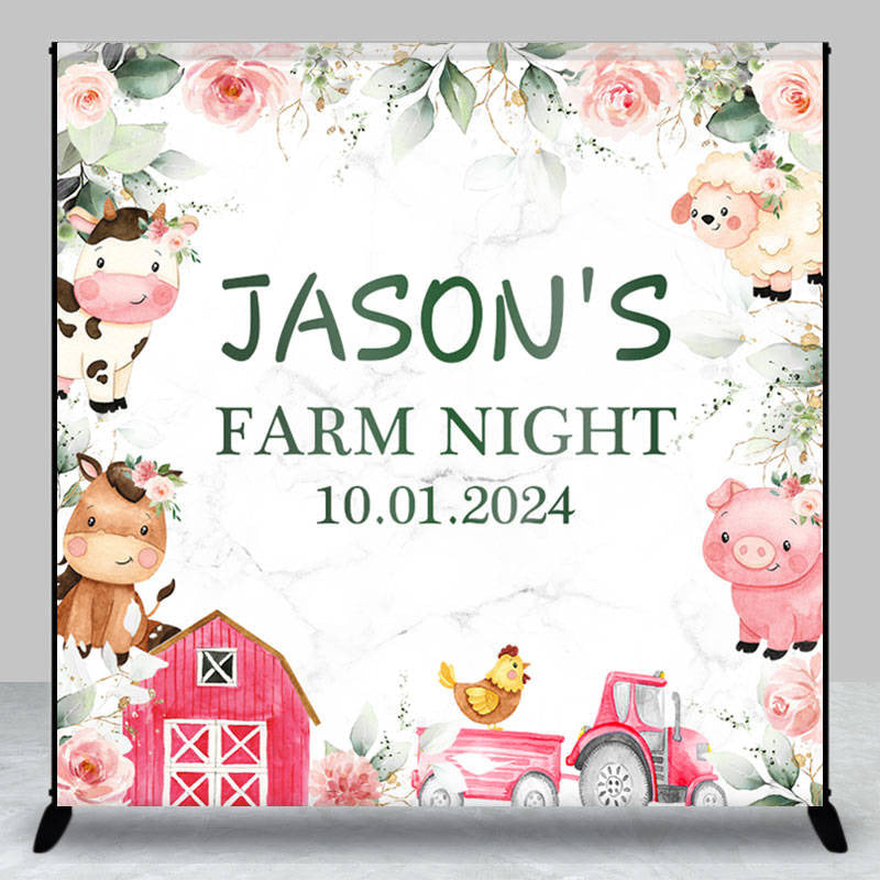 Aperturee - Floral Animals Farm Night Custom Birthday Backdrop