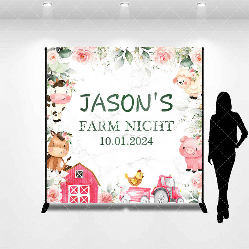 Aperturee - Floral Animals Farm Night Custom Birthday Backdrop