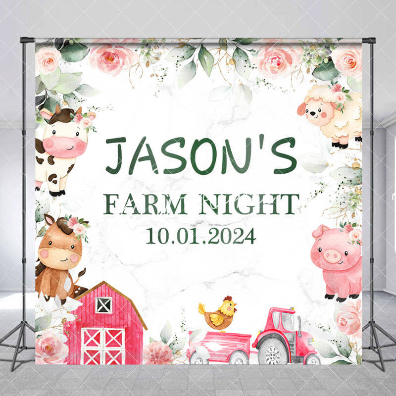 Aperturee - Floral Animals Farm Night Custom Birthday Backdrop