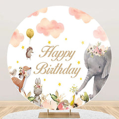 Aperturee - Floral Animals Pink Cloud Round Birthday Backdrop