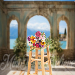 Aperturee - Floral Arch Door Seaside Photo Retro Wall Backdrop