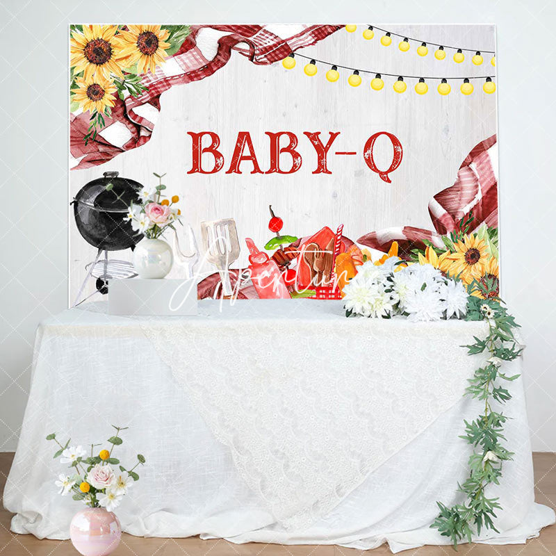 Aperturee - Floral Baby Q Barbecue Picnic Gender Reveal Backdrop