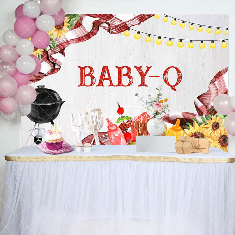 Aperturee - Floral Baby Q Barbecue Picnic Gender Reveal Backdrop