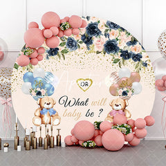 Aperturee - Floral Balloon Bear Round Gender Reveal Backdrop