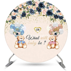 Aperturee - Floral Balloon Bear Round Gender Reveal Backdrop