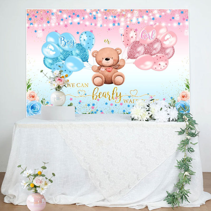 Aperturee - Floral Balloon Star Teddy Bear Baby Shower Backdrop