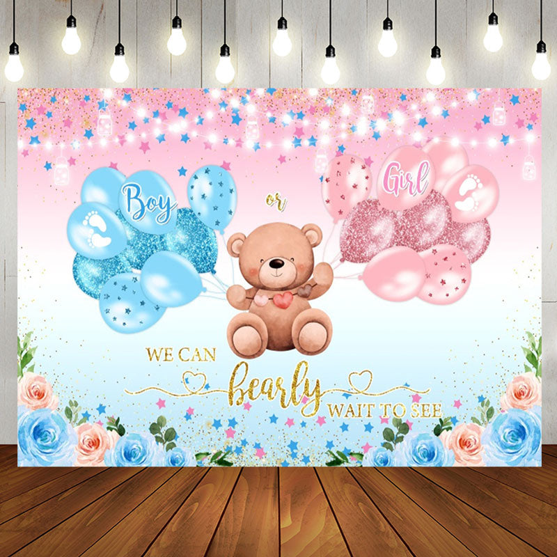 Aperturee - Floral Balloon Star Teddy Bear Baby Shower Backdrop