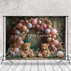 Aperturee - Floral Balloons Bear Birthday Cake Smash Backdrop