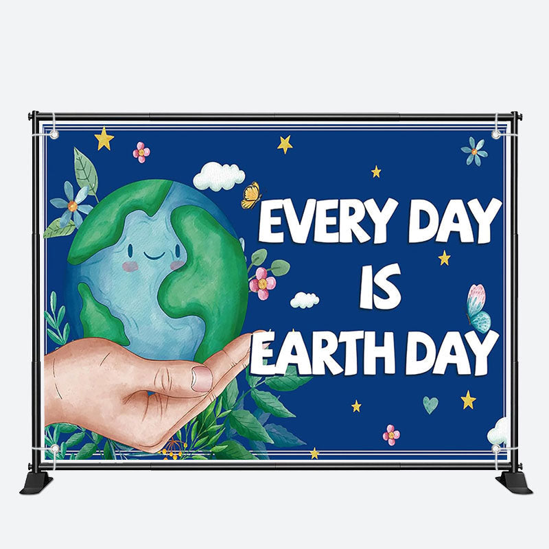 Aperturee - Floral Blue Save Planet Earth Day Theme Backdrop