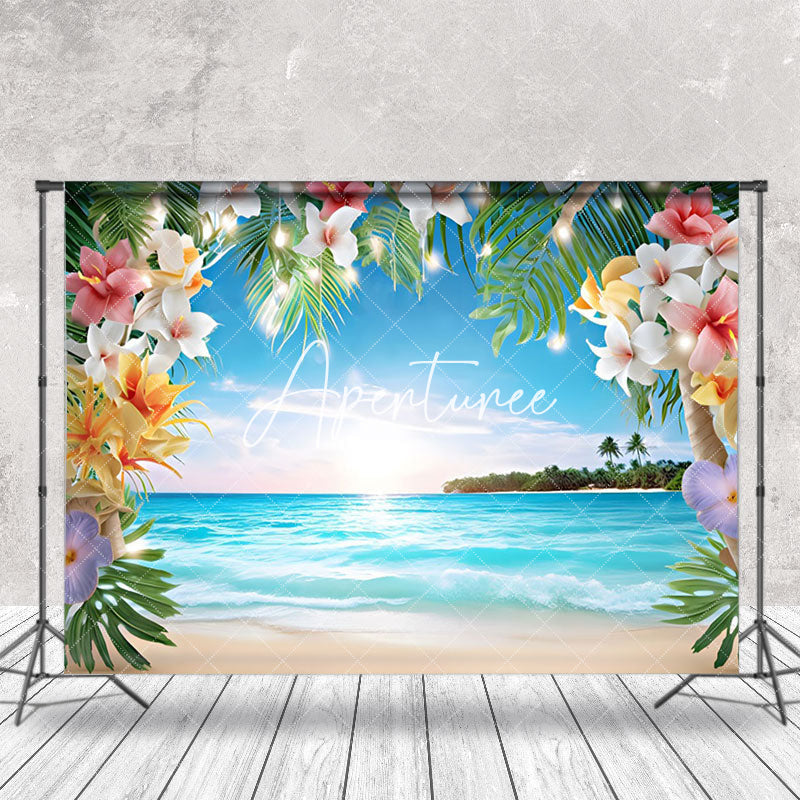 Aperturee - Floral Blue Sky Beach Sunshine Summer Scenery Backdrop