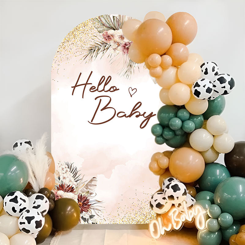 Aperturee - Floral Boho Hello Baby Double Sided Arch Backdrop