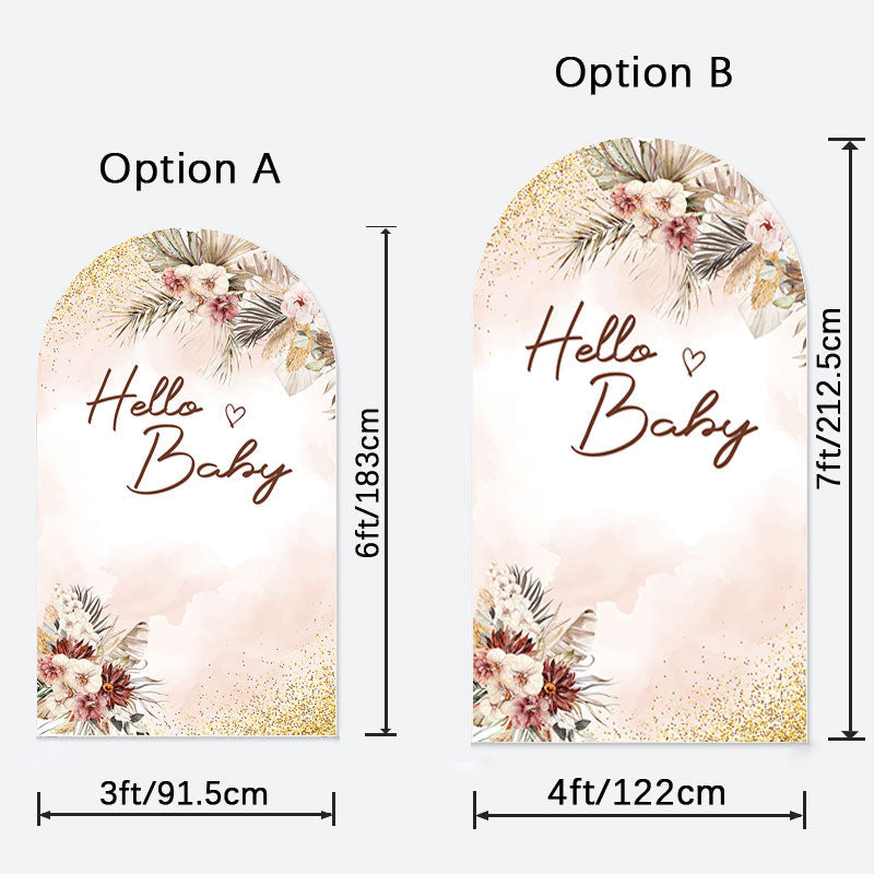 Aperturee - Floral Boho Hello Baby Double Sided Arch Backdrop