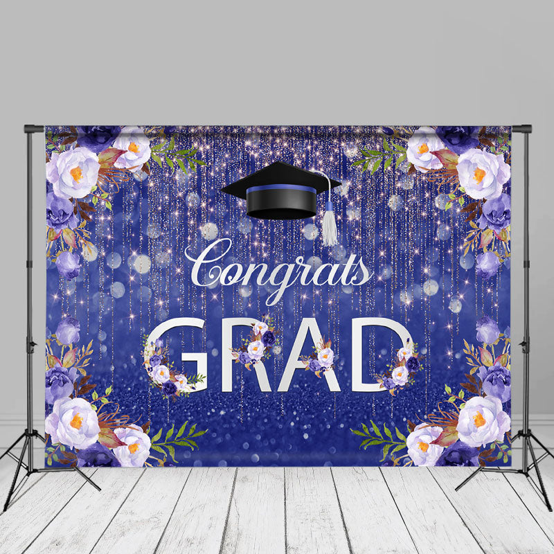 Aperturee - Floral Bokeh Purple Congrats Grad Photography Backdrop