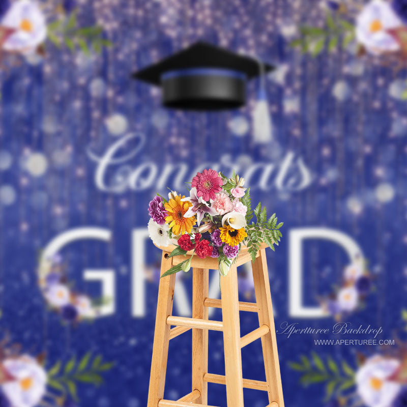 Aperturee - Floral Bokeh Purple Congrats Grad Photography Backdrop