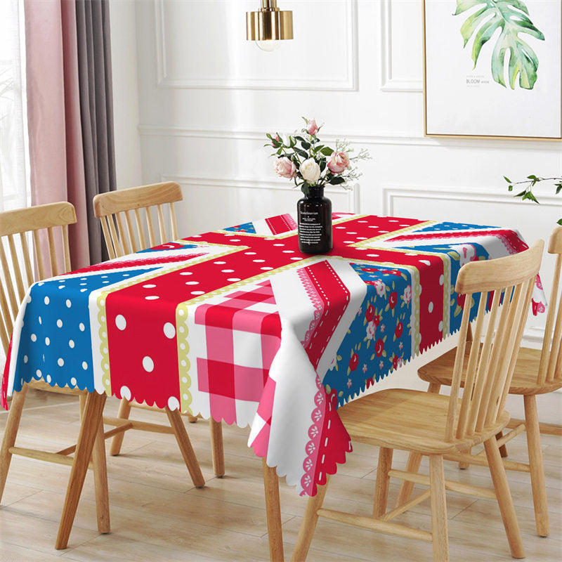 Aperturee - Floral British Flag White Dots Rectangle Tablecloth