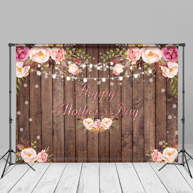 Aperturee - Floral Brown Wooden Bokeh Mothers Day Backdrop For Photo