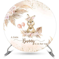 Aperturee Floral Bunny Boho Girls Round Baby Shower Backdrop