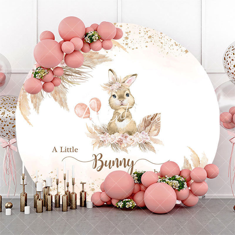 Aperturee Floral Bunny Boho Girls Round Baby Shower Backdrop