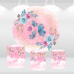 Aperturee Floral Butterflies Pink Round Birthday Backdrop Kit