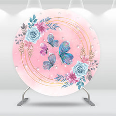 Aperturee - Floral Butterflies Pink Round Birthday Backdrop Kit