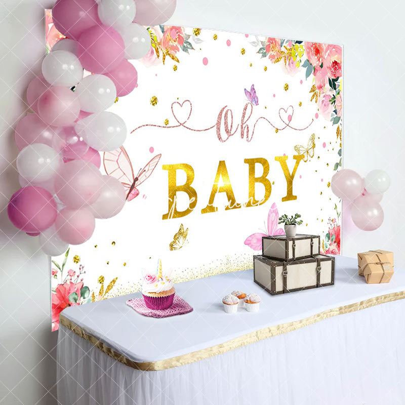 Aperturee - Floral Butterfly Gold Diamond Baby Shower Backdrop