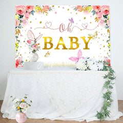 Aperturee - Floral Butterfly Gold Diamond Baby Shower Backdrop