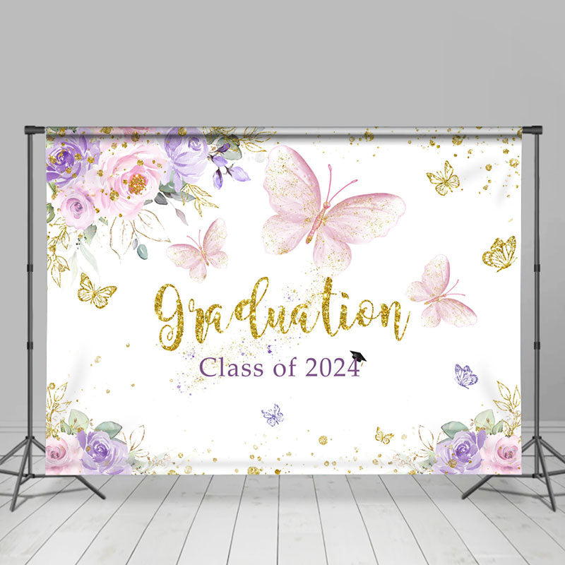 Aperturee - Floral Butterfly Grad Class Of 2024 Photo Backdrop