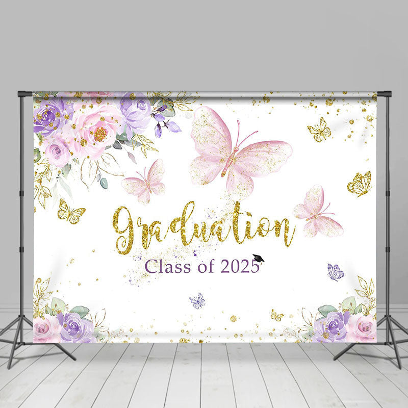 Aperturee - Floral Butterfly Grad Class Of 2025 Photo Backdrop