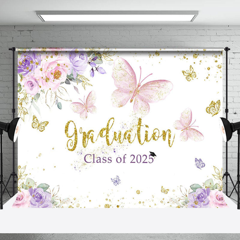 Aperturee - Floral Butterfly Grad Class Of 2025 Photo Backdrop