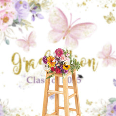 Aperturee - Floral Butterfly Grad Class Of 2025 Photo Backdrop