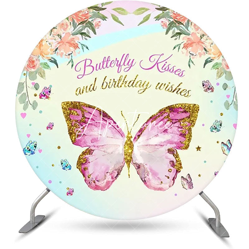 Aperturee - Floral Butterfly Kisses Round Backdrop For Birthday