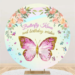 Aperturee - Floral Butterfly Kisses Round Backdrop For Birthday