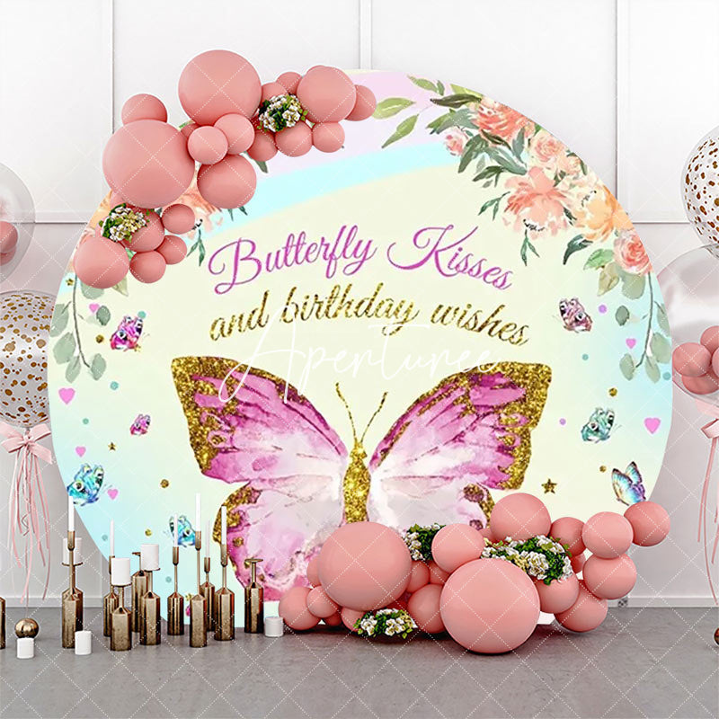 Aperturee - Floral Butterfly Kisses Round Backdrop For Birthday