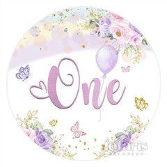 Aperturee Floral Butterfly One Happy Birthday Round Backdrop