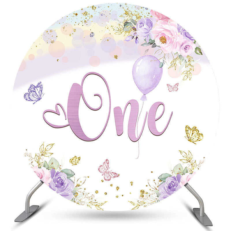 Aperturee Floral Butterfly One Happy Birthday Round Backdrop