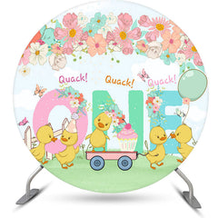 Aperturee - Floral Cartoon Cute Duck Round 1st Birthday Backdrop