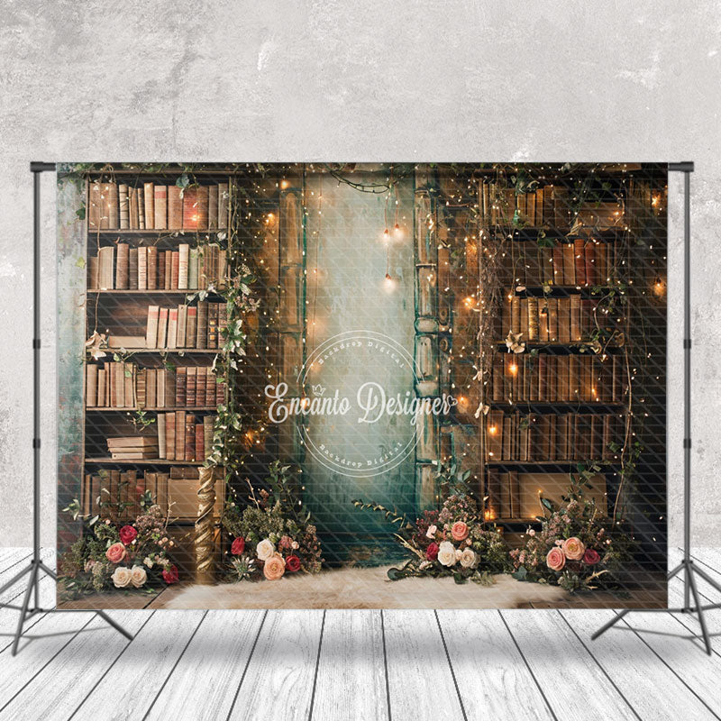 Aperturee - Floral Cluster Leaves Bookshelf Spring Photo Backdrop