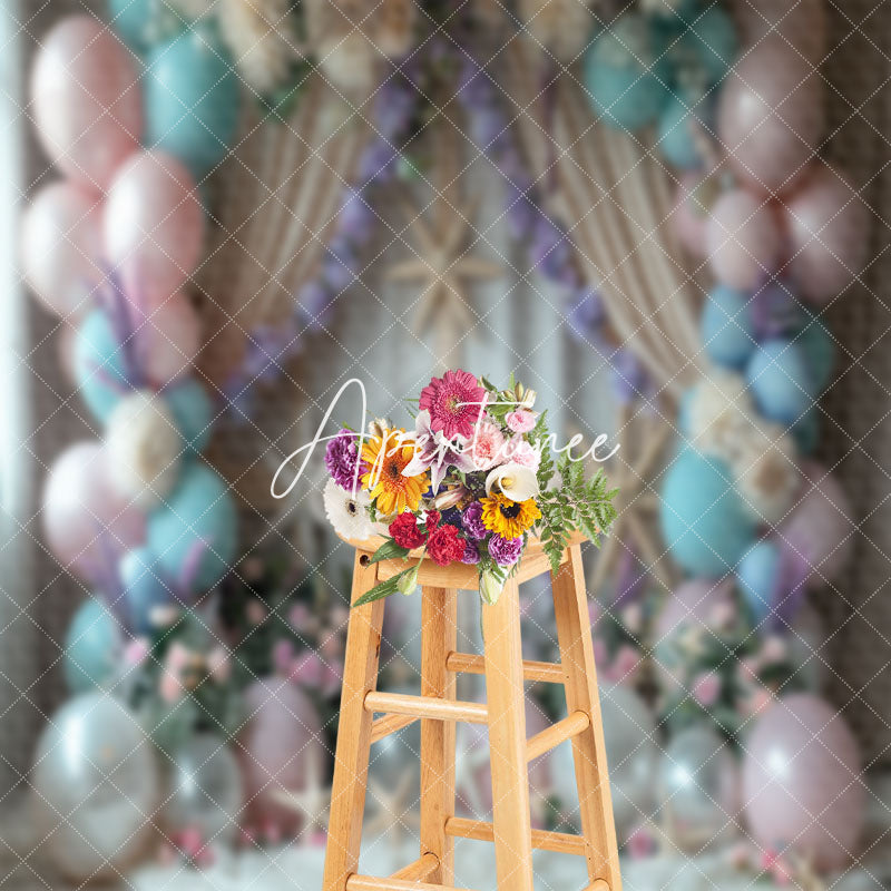 Aperturee - Floral Colorful Balloon Starfish Cake Smash Backdrop