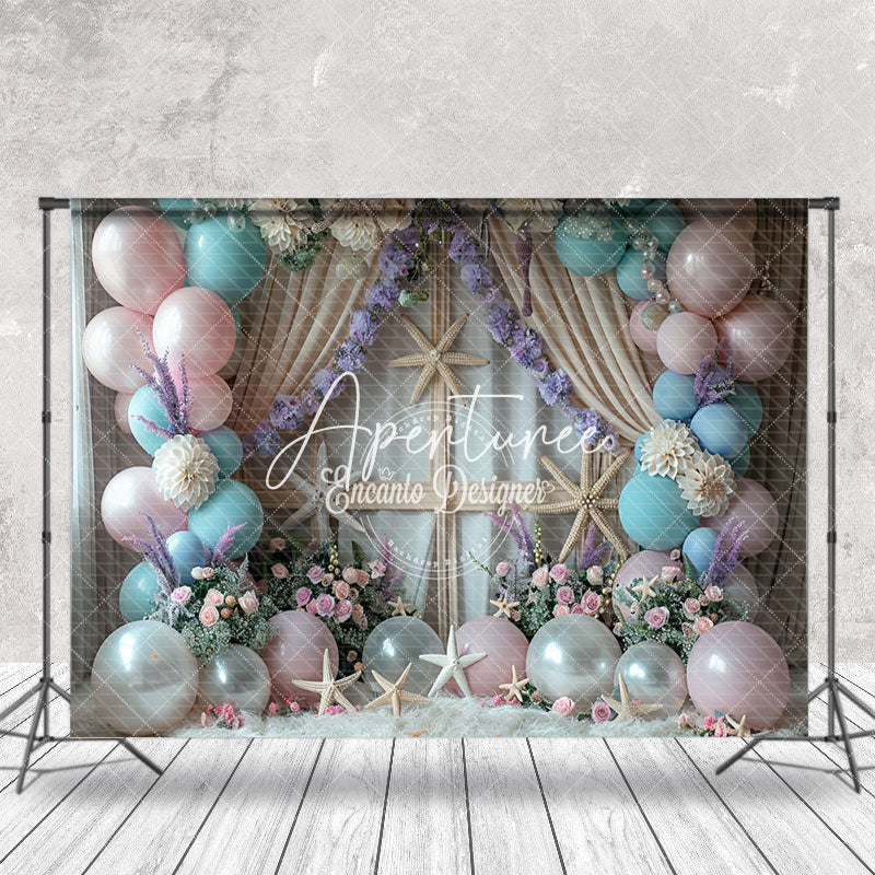 Aperturee - Floral Colorful Balloon Starfish Cake Smash Backdrop