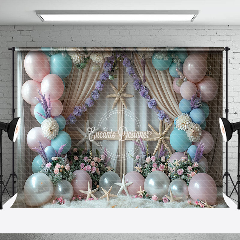 Aperturee - Floral Colorful Balloon Starfish Cake Smash Backdrop