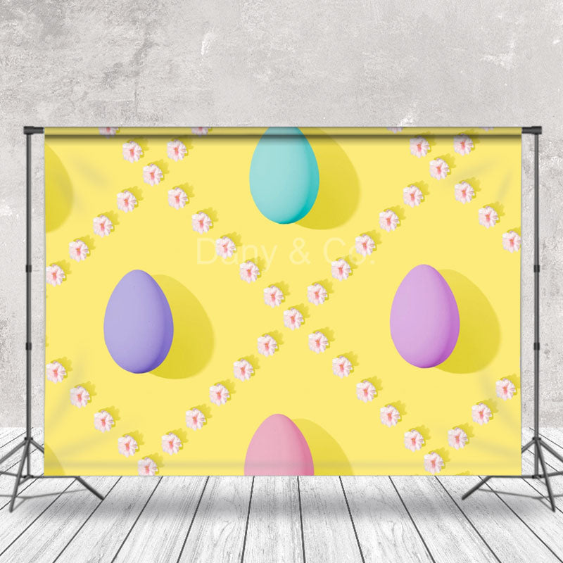 Aperturee - Floral Colorful Eggs Yellow Easter Photo Backdrops