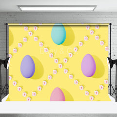 Aperturee - Floral Colorful Eggs Yellow Easter Photo Backdrops