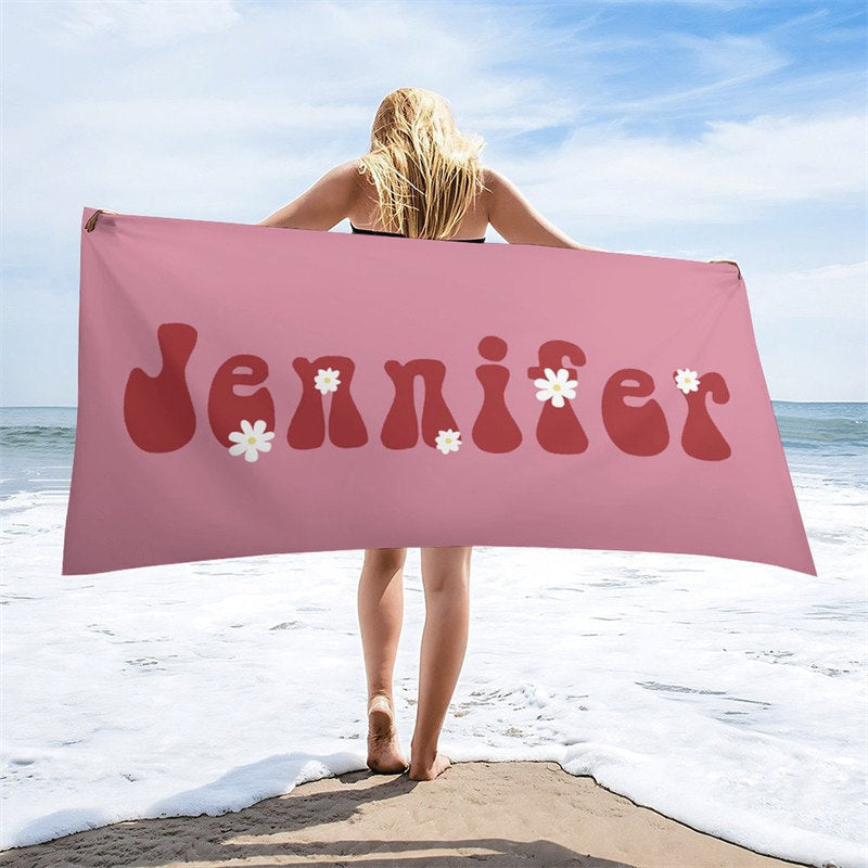 Aperturee - Floral Custom Name Summer Beach Towel for Kids