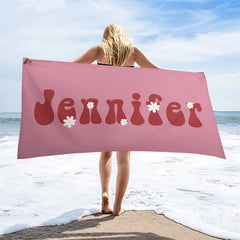 Aperturee - Floral Custom Name Summer Beach Towel for Kids