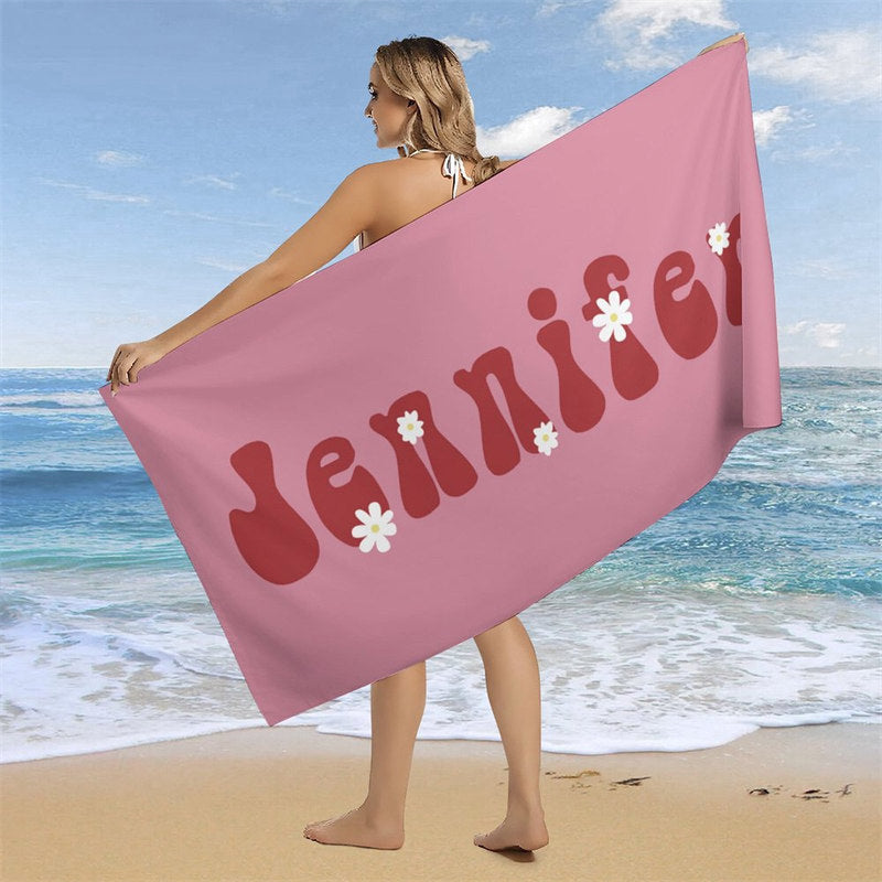 Aperturee - Floral Custom Name Summer Beach Towel for Kids